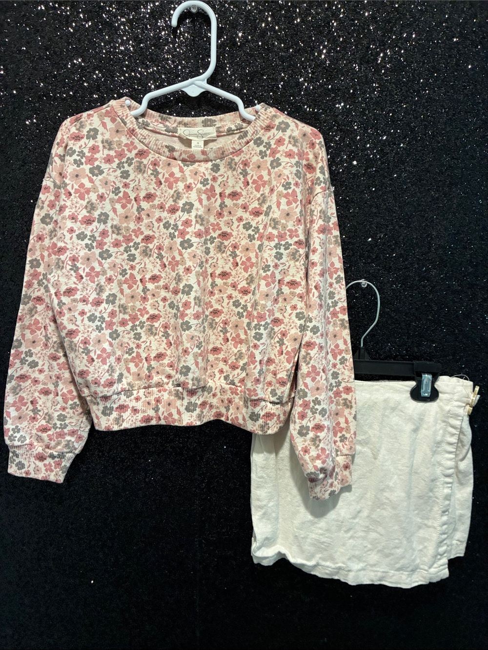 Jessica Simpson Pink Floral Crewneck Sweatshirt and Cream Skort Set